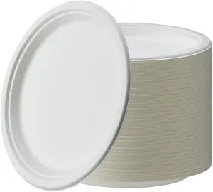 150-Pack 7 Inch Paper Plates, Heavy Duty Disposable Party Plates - Eco-Friendly, Biodegradable Sugarcane Bagasse, White Unbleached 7" Dinner Paper.