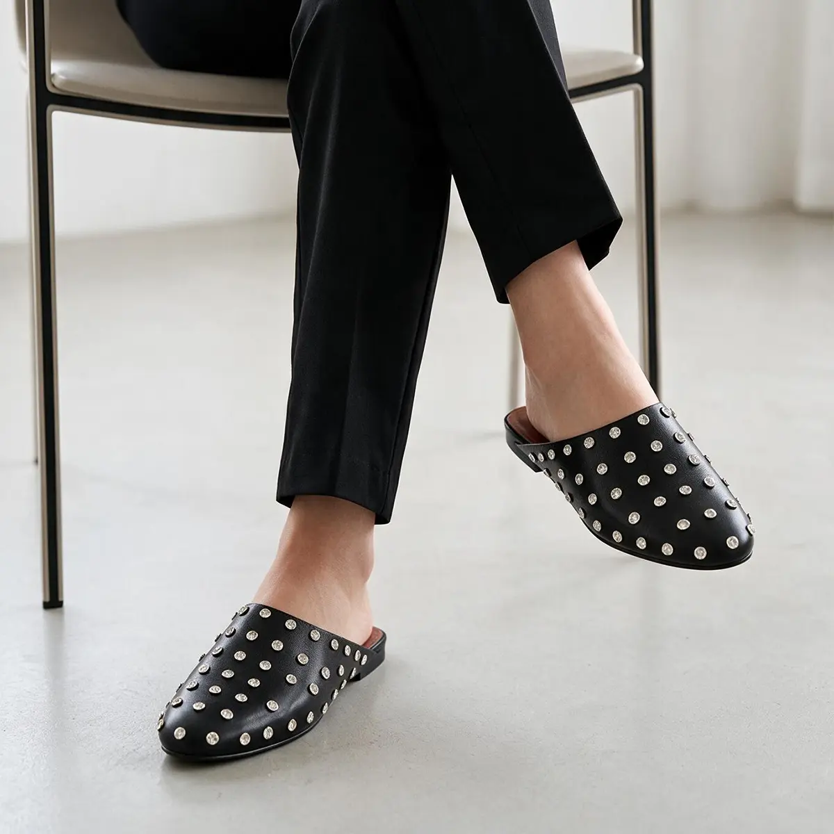 【Clearance】Women's Rhinestone Jeweled Ballet Flats - Backless Slip-On Loafers with Shiny Crystals - Comfortable Walking Shoes for Casual, Party - Spring Summer Fashion