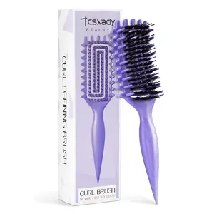 Curly Hair Defining Brush for Frizz-Free Curls & Waves | Vented Detangling Hair Brush for Wet & Dry Hair | Anti-Static Curl Styling Brush for Women & Men (Purple)