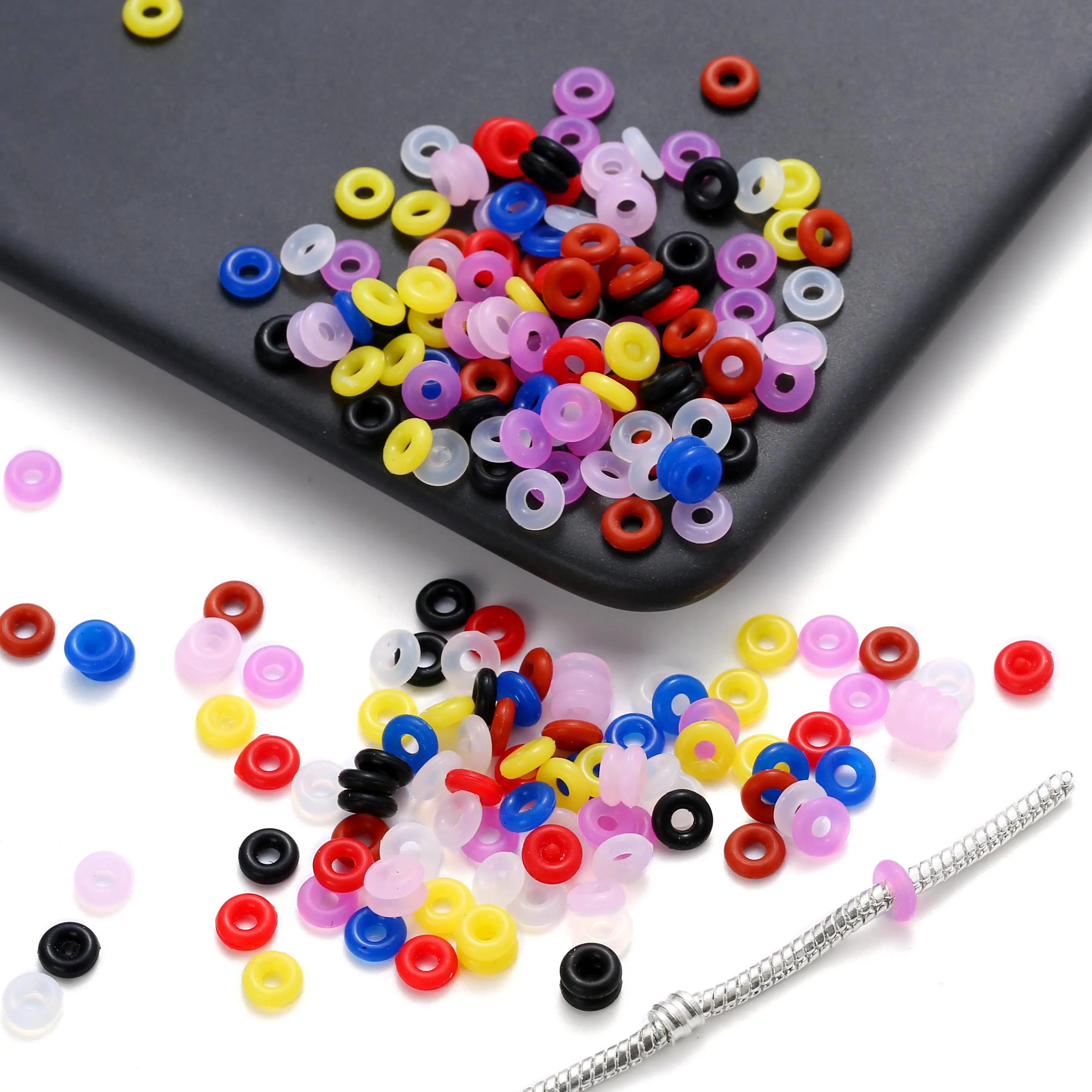 20-100Pcs Hole 2mm Multicolor Rubber Clip Charms Safety Stopper Silicone Spacer Beads For DIY Bracelets Necklaces Jewelry Making