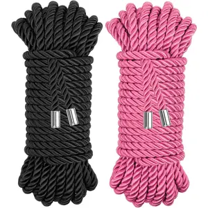 Soft Silk Rope, Pink Nylon Rope Skin Friendly Twisted Trim Cord Rope for Christmas Home Décor Embellish Costumes Bag Drawstrings (Black & Pink, 32ft)