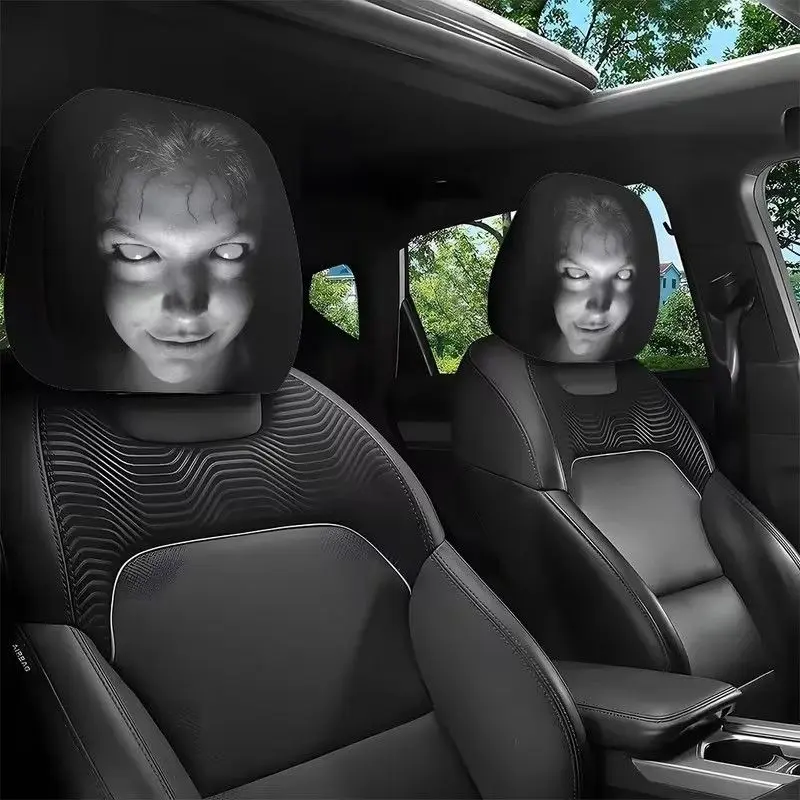 Scary Face Car Decor 2 Pcs Skull Seat Headrest Cover for Auto Interior Decoration Anti Tailgating Prank Vehicle Accessories Funny Horror Halloween Gift Universal Fit Automotive Protection
