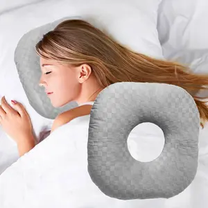 Ear Piercing Pillow for Side Sleepers with an Ear Hole for CNH and Ear Pain Ear Inflammation Pressure Sores, Cotton and Polyester O-Shaped Side Sleeping Pillow, Ear Guard Pillow