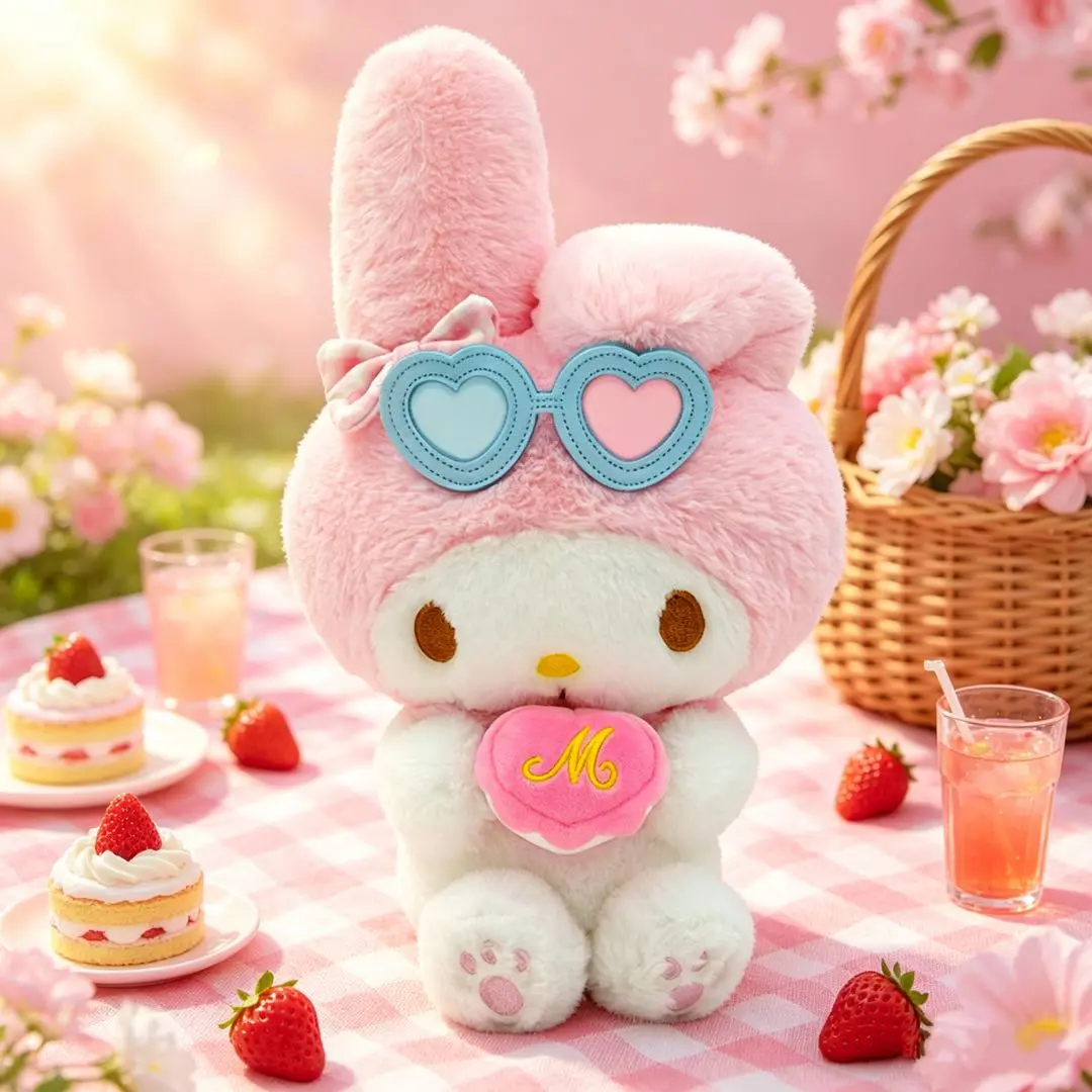 MINISO My Melody Leisure Holiday Plush Doll. Sweet Leisure Holiday Themed My Melody Design, Super Soft Fluffy Plush Fabric, Exquisite Cute Shape For Desktop Decoration, Perfect As Surprise Birthday Gift For Girls, Back-to-School Gifts