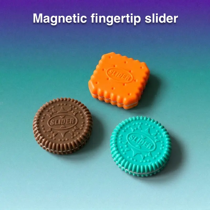 Biscuit-Shape Silent Magnetic Fidget Slider, Textured Plastic EDC Toy for Anxiety Relief, Quiet Desk Fidget for Adults, Portable Desk Stress Reset Tool