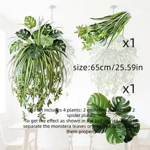 2 Sets of Artificial Plants, Nordic Style Pothos and Monstera, UV Protection, Outdoor Garden Decor, Home Decoration, Festive Decorations