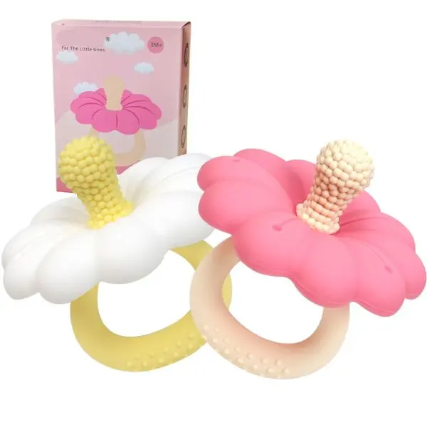 Silicone Baby Teether for Girls – BPA Free Food Grade Infant Teething Toy, Soft Chew Teether for Babies 3+ Months, Sensory Soothing Pacifier Teething Relief Toy