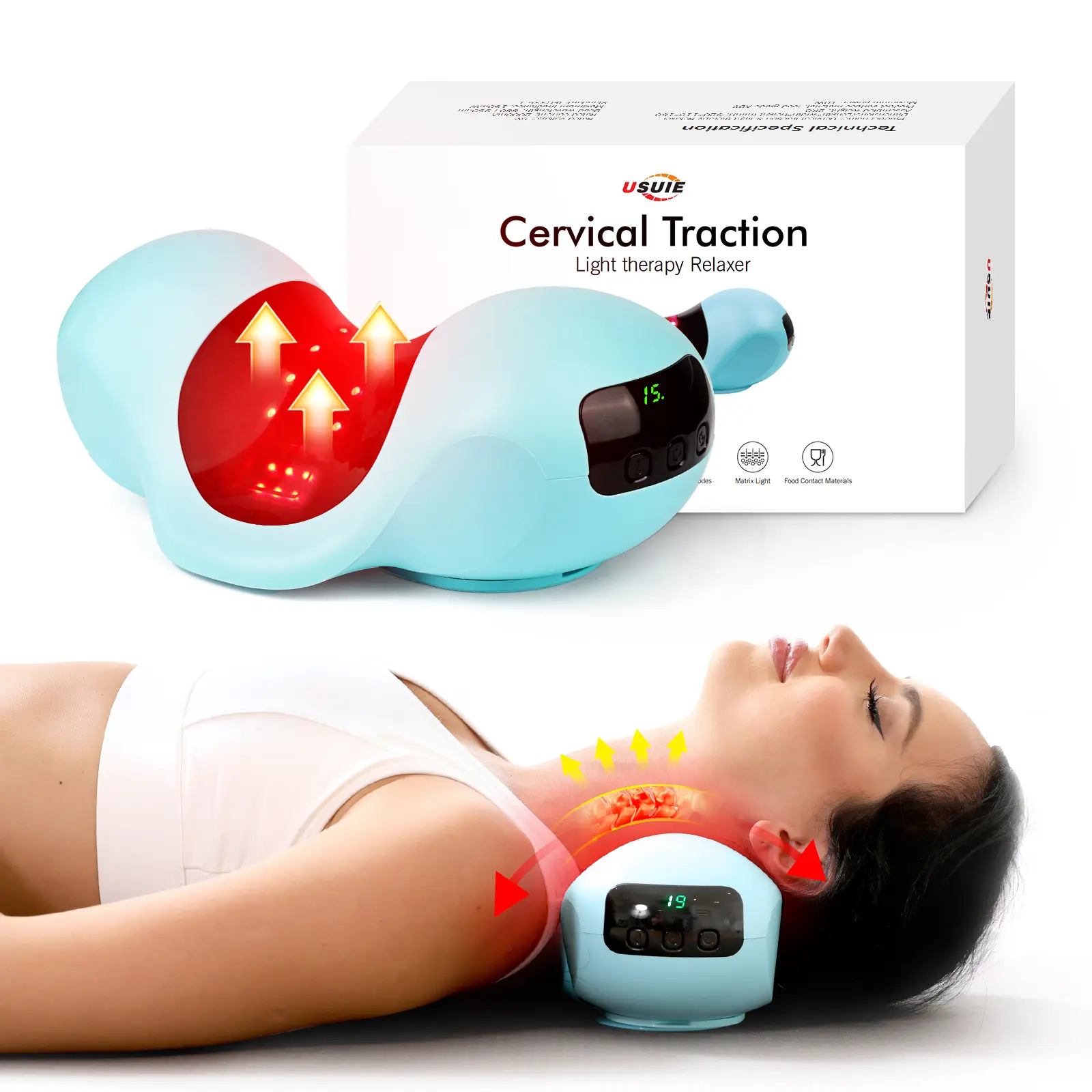 Red Light Therapy Neck Traction Pillow, Neck Stretcher for Neck Relief, Cervical Traction Device for Tension and Neck Hump Corrector