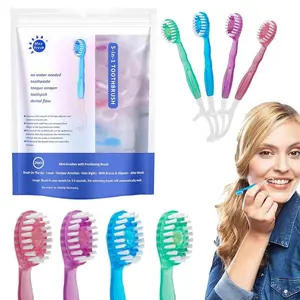 Mini Disposable Toothbrushes 5-in-1 Tool- 26Pcs/Pack Mini Travel with Floss + Tongue Scraper, Toothpick & Built-in Toothpaste,Compact & Portable for Fresh Breath at Work, Travel, Dating & Business Trips(4 Flavors)