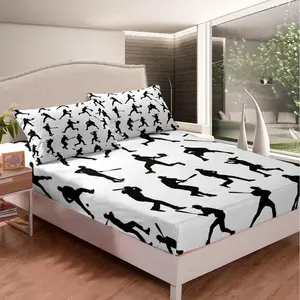 Feelyou Baseball Themed Bedding Set - Twin/Full Size Microfiber Fitted Sheet, Breathable Decorative Bedsheet Set, Black White Sports Design for Baseball Players, Bedroom Decor Gift, Breathable Sheets, Decorative Bedsheet Sets