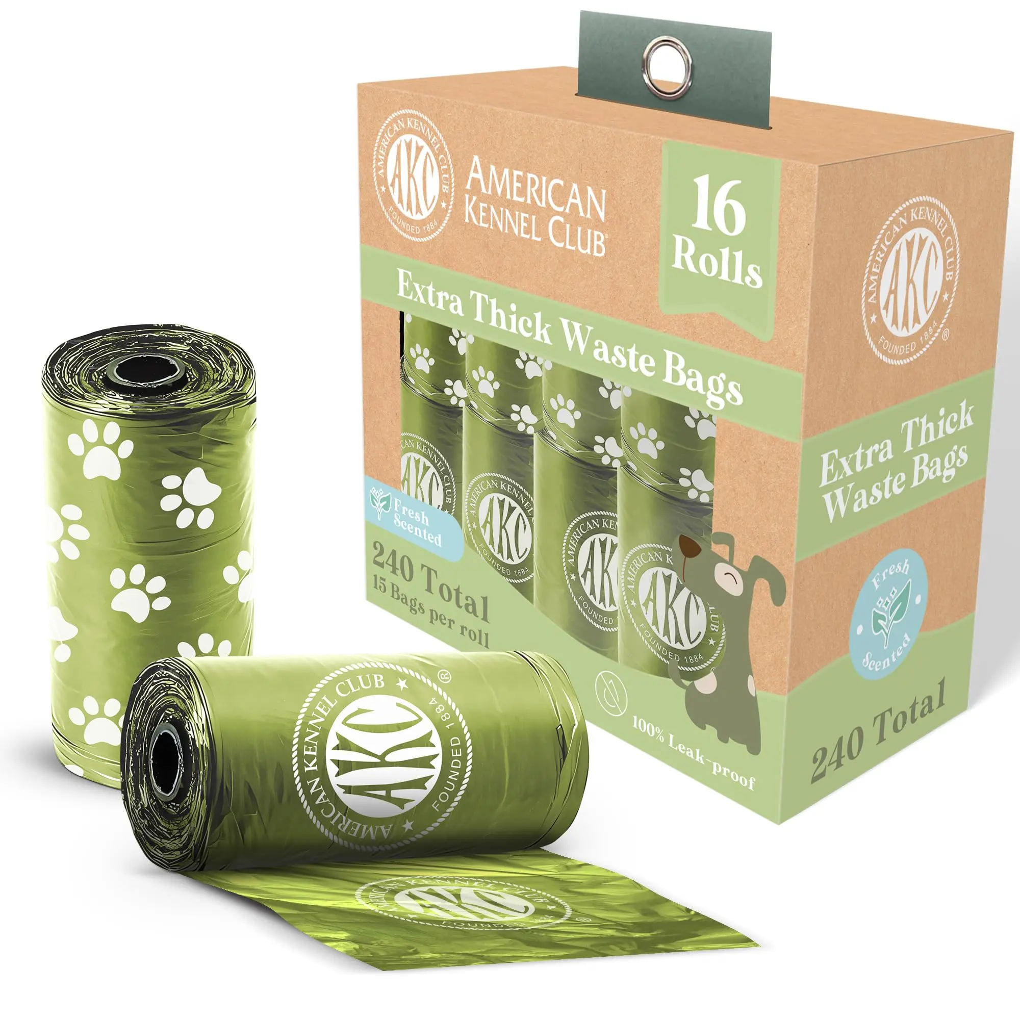 American Kennel Club Extra Thick Leak-Proof Scented Dog Poop Bags – Durable Pet Waste Bags with Odor Control