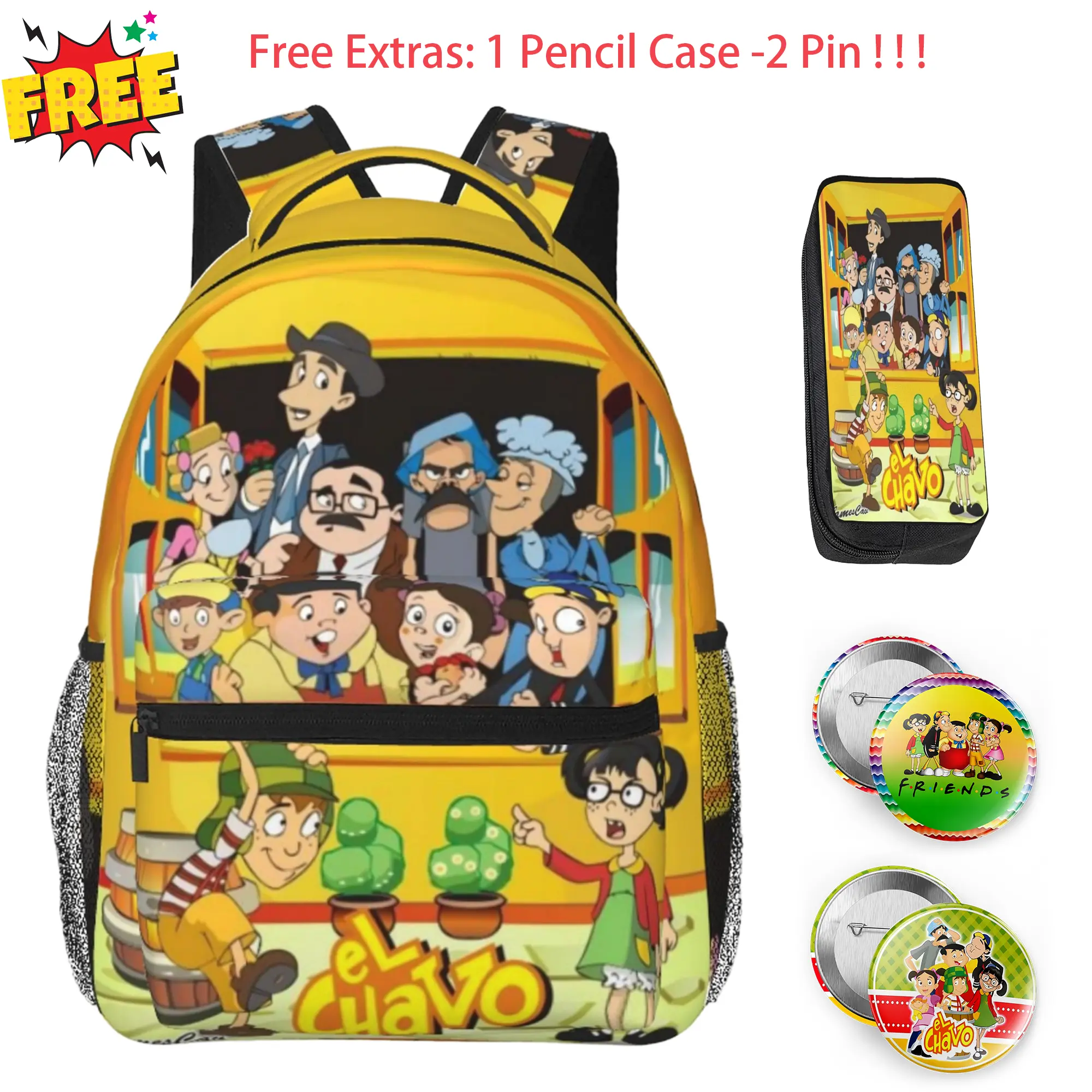 Large capacity El chavo backpack El chavo del ocho party supplies Laptop Backpack Chavo Full Print School Bookbag Shoulder Bag  Multipurpose Travel Daypack perfect for Back to School, party and holiday gifts Free Extras: 1 Pencil Case -2 Pin !!!