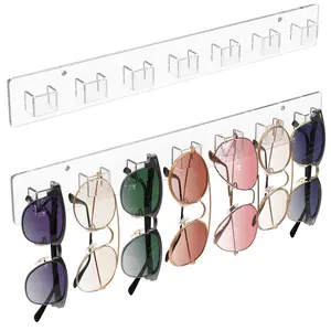 Sunglasses Organizer 2 Pack, Wall-Mounted Eyeglasses Holder, Clear Acrylic Display Rack with 14 Slots, Ideal for Home and Office Storage