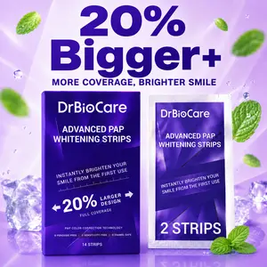 [20% LARGER] DrBioCare Purple Teeth Whitening Strips - Full Coverage Advanced PAP - Fresh Mint & Easy Rinse Non-Sensitive Kit