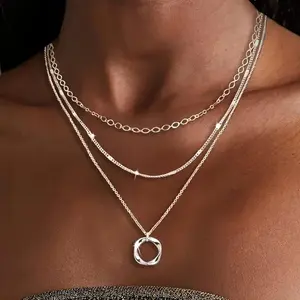 925 Sterling Silver Layered Necklace - Fashionable circular pendant design, suitable for parties, vacations, and gifting. Timeless Appeal