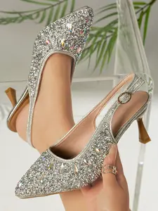 Luxury High Heel Sandals, Elegant Pointed Toe Backless Shoes, PU Leather Strap, Perfect for Parties and Weddings, Party Footwear