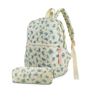 Mini 2Pcs/ Set Women's Small Floral Quilted Backpack Purse, Multi-Pocket Shoulder Handbags for Everyday Use, Travel Stylish Casual Daypack