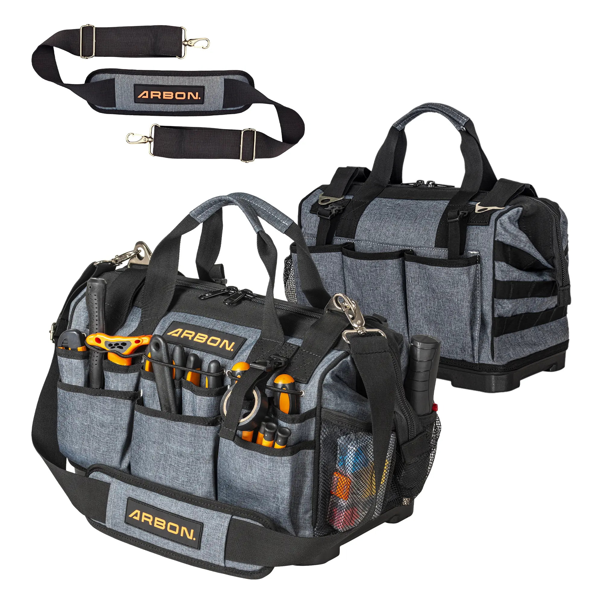 ARBON 34 Pockets Tool Bag 16 Inch with Hard Waterproof Base Heavy Duty MOLLE Large Toolbag for Men and Women Electrician, Carpenter & Mechanic