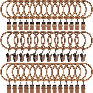 Metal Curtain Rings with Clips, Decorative Window Curtain Hangers Drapery Ring with Hooks Clip, 1.5 Inch Interior Diameter Eyelets, Antique Copper