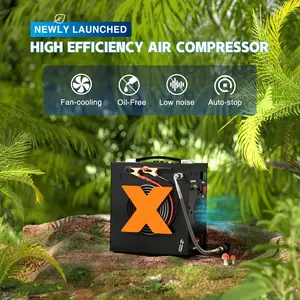 Air Compressor 4500Psi/30Mpa Oil-Free & No-noise High-Pressure Air Compressor with Water/Oil Separator, Auto-shut suitable for Scuba Tank, Air-Gun, Powered by 12V DC or 110V-220 AC