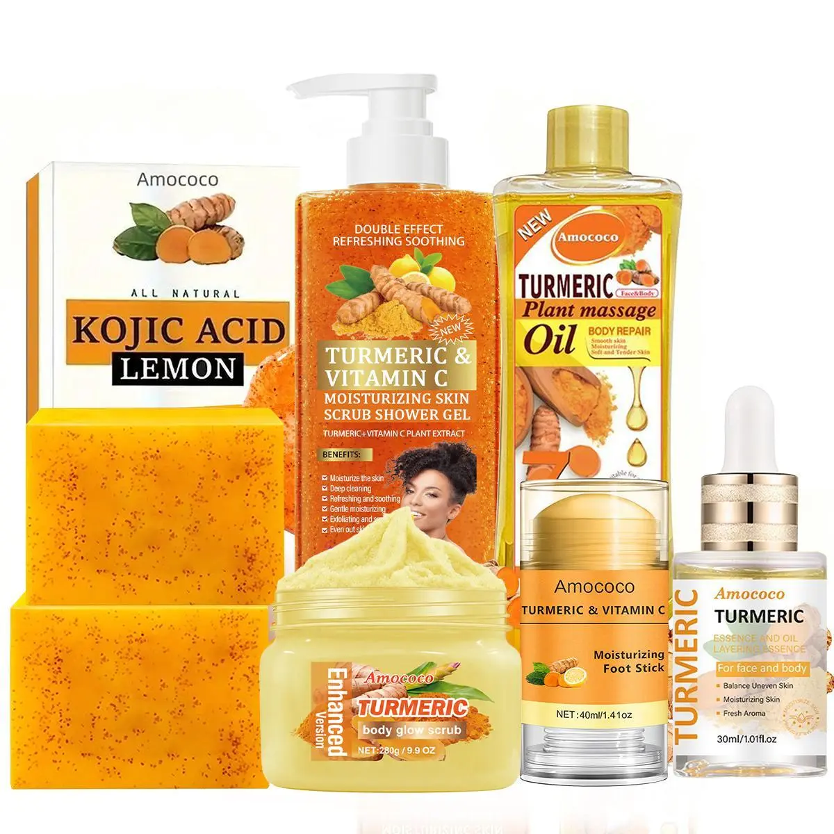 Turmeric Full Body Ultimate Care Set – Includes Double Turmeric Soap, Body Wash, Exfoliating Scrub & 200ml Pure Turmeric Oil, All-Natural Daily Cleansing & Moisturizing Skincare Kit