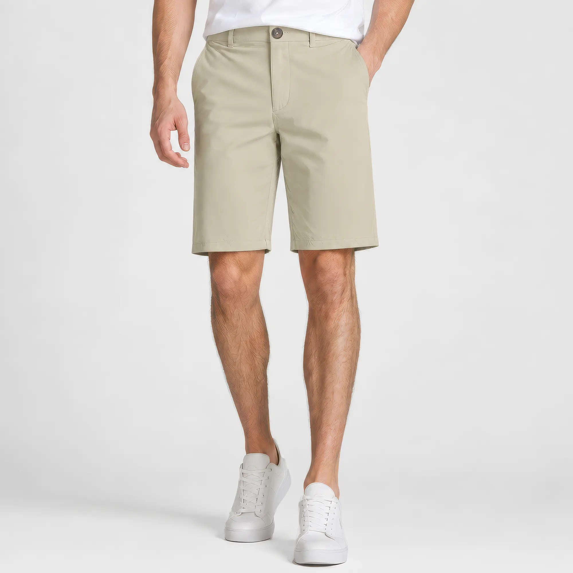 NY Threads Men's Stretch Cotton Chino Shorts - 10" Inseam Minimalist Flat Front, Casual for Outdoor & Summer Travel