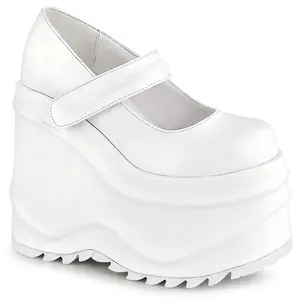Demonia Wave-32 White Vegan Leather Platforms