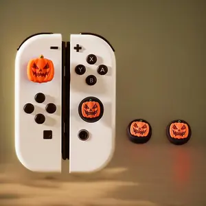 Halloween Themed Game Controller Thumb Grip Cap, 4 Counts Soft Silicone Game Controller Thumb Stick Grip Cap, Console Accessories for Nintendo Switch OLED Lite
