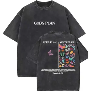 [ New Collection For Women ] God's Plan Unisex Washed T-Shirt, Christian t shirts, Vintage 90s Graphic Tee, Gift Top Womenswear Cotton Streetwear Summer, Gift For Her, For Mom, For Womenswears Fit Tshirt