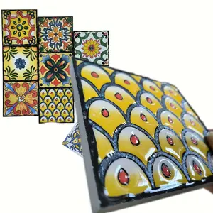 Handmade Mixed Blue and Porcelain Tiles, Glazed Small Tiles Ink Blue 10x10cm, Restaurant Kitchen Bathroom Background Decor