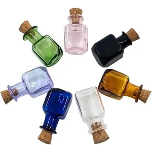 2ml Very Mini Rectangle Glass Color Bottles With Cork Colored Glass Bottles with Cork Stoppers Mix 7 Colors