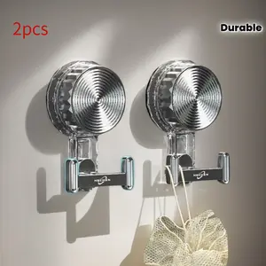 2-Pack Suction Hooks, Dual Wall Mount Organizer for Entryway, Kitchen, Bathroom, Clothes, Hats, Towels, Stainless Steel, Smooth Metal Surface