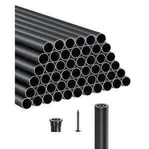 VEVOR Staircase Balusters 51 Pack, 36 In Aluminum Stair Balusters, 3/4 In Water-Proof Round Metal Spindle Railing, Hollow Deck Railing with Rail Caps Screws for Stairs, Porch, Patio, Fence, Black