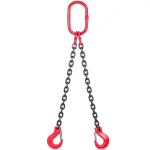 Lifting Chain Sling, 5/16 Inch x 5 Ft Double Leg Lifting Chains with Grab Hooks, 3 Ton G80 Alloy Steel Heavy Duty Engine Chain Hoist Lifts for Cargo Security, Towing, and Handling
