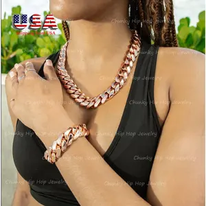 Huge Mens Womens Necklace Stainless Steel Super Heavy Cuban Link Miami Chain Necklace With Copper Clasps Rose Gold Plated