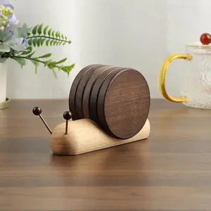 Creative Snail Shaped Wooden Coaster Set, Magnetic Heat Resistant Insulation Pad, Multifunctional Cup Bowl Pot Holder Home Table Decor