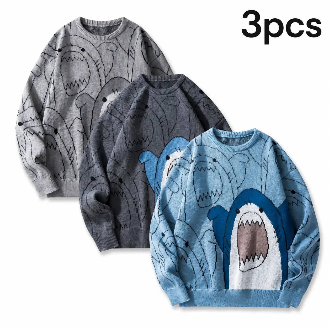 Jacquard Sweater for Men, Grey Fitted Unisex Retro Style Polyester Knit with Long Sleeves and a Casual Round Neck, Wedding, Chic, New Year, Elegant, Plain, Stylish, Longsleeves