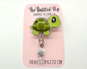 Baby Turtle Badge Reel: Lanyard, clip, carabiner, teacher lanyard, retractable, interchangeable topper, Nurse ID Holder, RN Key Card Teacher