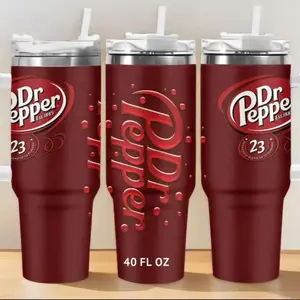 Dr Pepper 40oz Tumbler With Handle And Straw Insulated Stainless Steel Cup With Lid Double Wall Insulation Chills Peppermint Iced Coffee Cold For 12 Hours Fits Car Cup Holders For Christmas Market Breakfast Suitable For Outdoor Brunch & Indoor Café Visi
