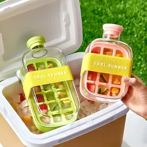 2025 Upgrade Ice Cube Bottle with Straw, 2 in 1 Touch Free Ice Cube Tray Water Bottle, Leakproof Silicone Ice Mold Ice Cube Tray Press Easy Ice Release for Freezer Coffee Juice Beverage (Green)