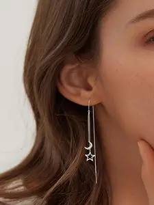 Star & Moon Design Tassel Dangle Earrings, Dainty Fashion Jewelry, Fashion Matching Jewelry for Party, Daily Clothing Decor, Minimalist Romantic Aesthetic Jewelry Gift