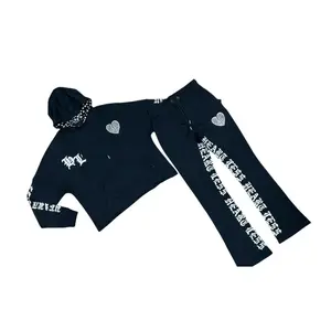 Focus 'Heartless' Cropped Stone Hoodie (Black) 80559