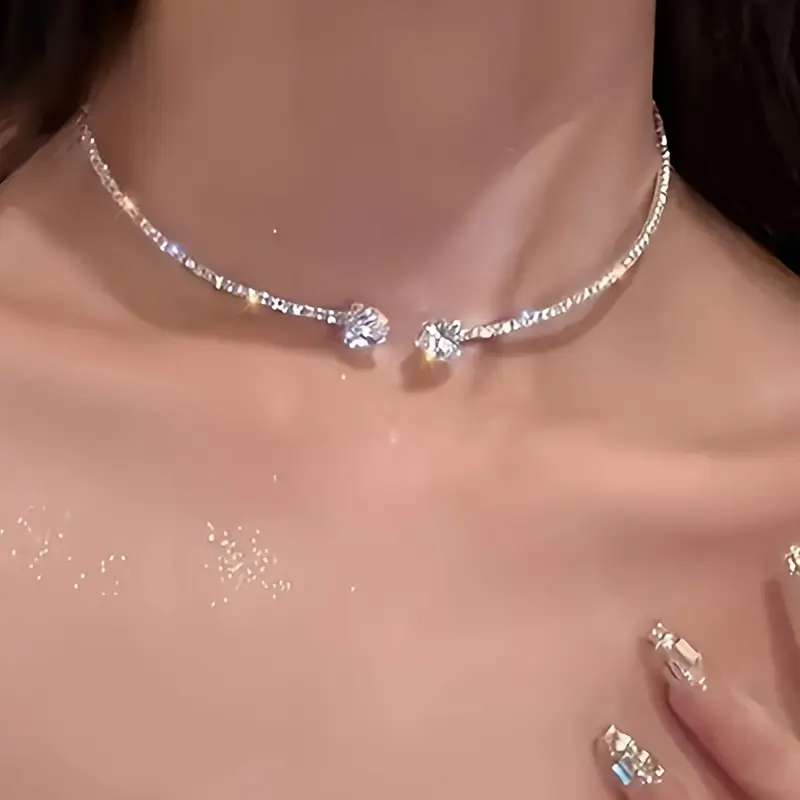 Women's S925 Silver Necklace - Elegant French-Style Cubic Zirconia Glitter Pendant Jewelry, for Female Adults, Wedding & Daily Wear Occasions, All Seasons