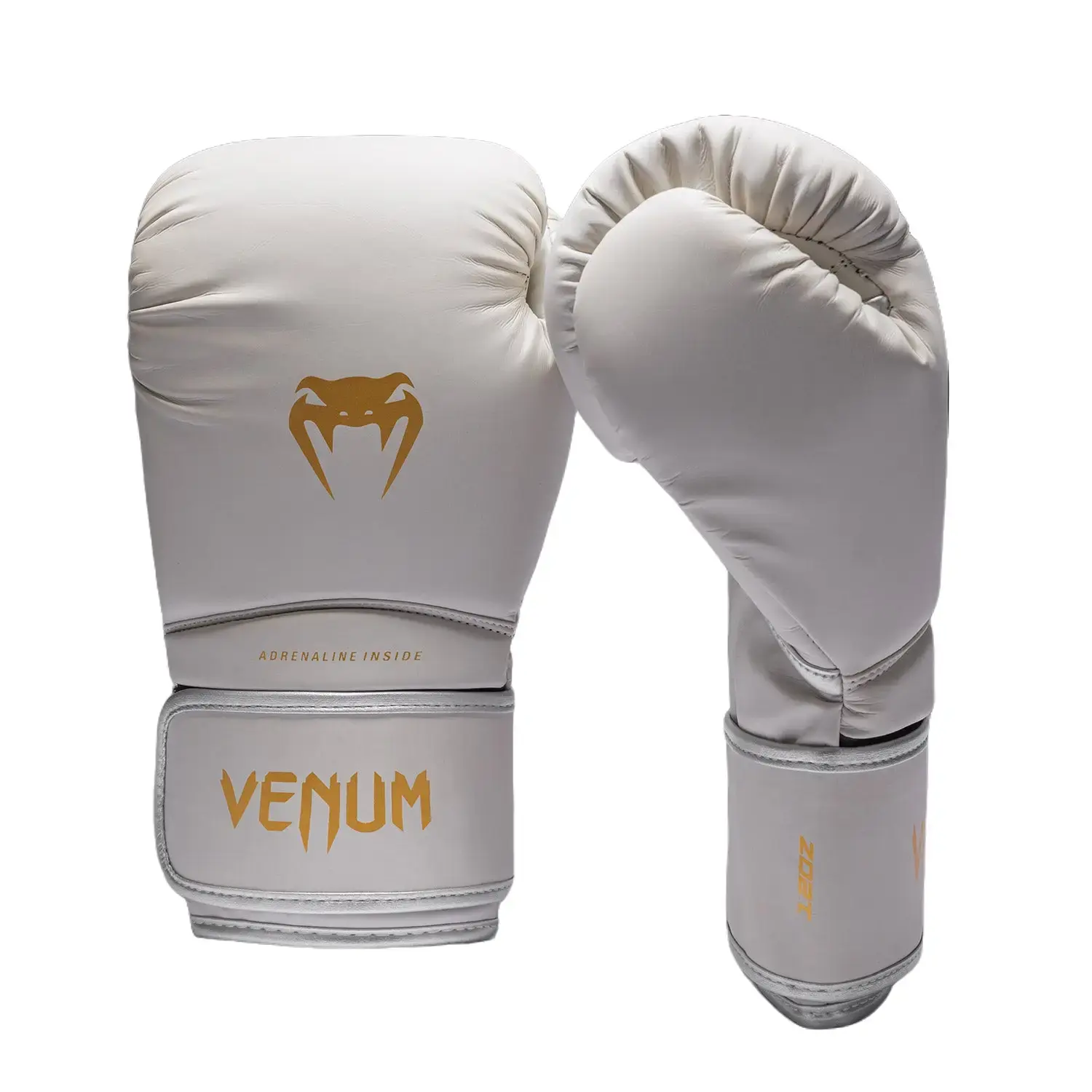 Venum Contender 1.5 Semi-Leather Boxing Gloves for Beginners, Durable Training & Sparring Equipment with Wrist Protection - Ivory/Gold, Boxing Equipment