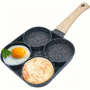 4 Egg Frying Pan, Pancake Omelette Pan, Cooker Pans 4-Cups Non-stick Cookware Divided Egg Cooker, Burger Pan For Breakfast, Pancake, Poached Egg1 kitchen  equipment Non-Stick Wooden
