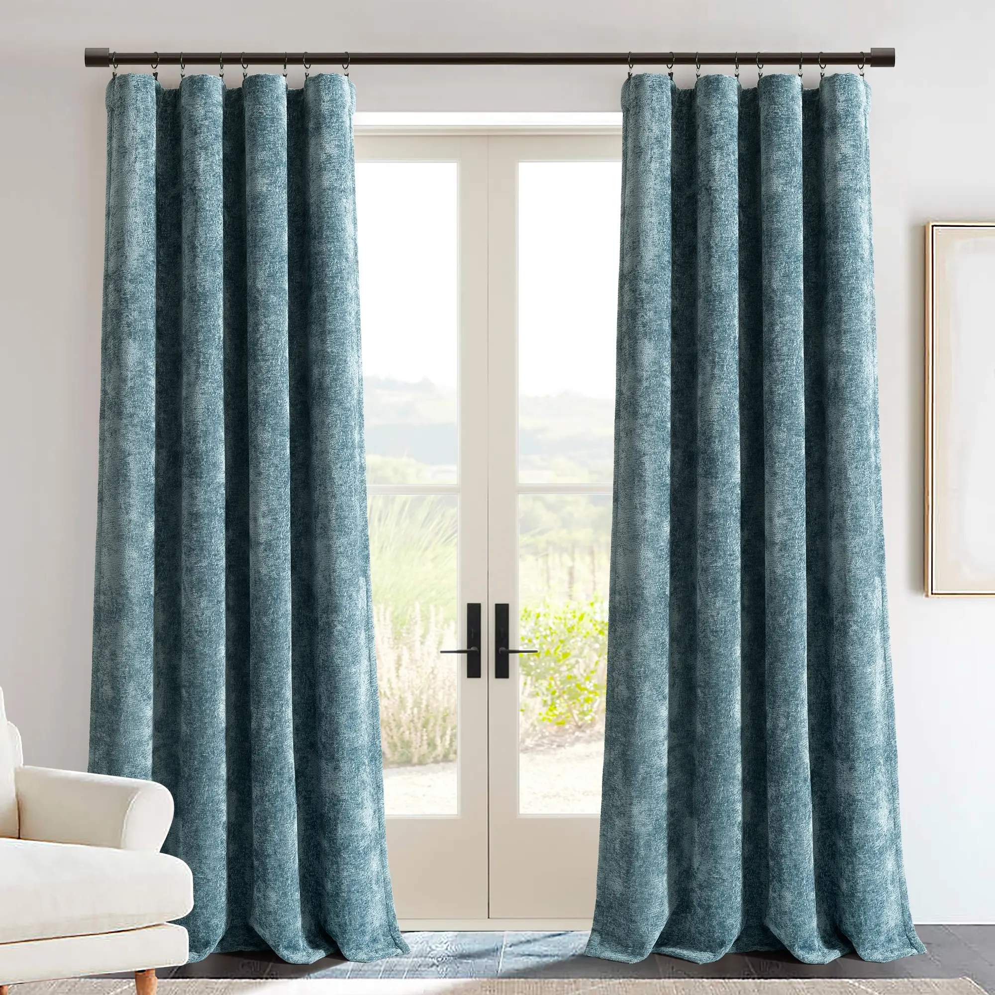 Lush Decor Aspen Luxury Velvet Chenille Light Filtering Finished Ready Made Home Decorative Window Curtain (Single Panel, 52"W x 84"L) - Living Room Decor Curtain for Living Room Drapes, Finished Curtain