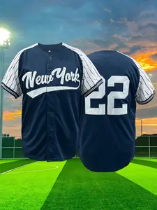 Men's 22 Letter & Number Embroidered Throwback Baseball Jersey, Athletic Activewear, Casual Breathable Short Sleeve Training Shirt Baseball Top for Training Competition Party, Unisex Sportswear for Spring & Fall