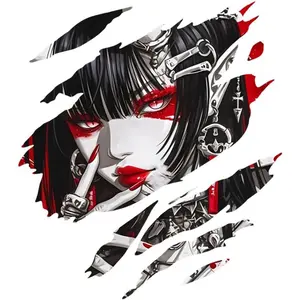 1PC Fits vehicle bodies, anime merch & dark decor, it “adds dark cyber vibe” during daily commutes, anime check-ins & cyber meets, the red-eyed mechanical+shattered outline design fits various items, a decal highlighting Sticker Decals