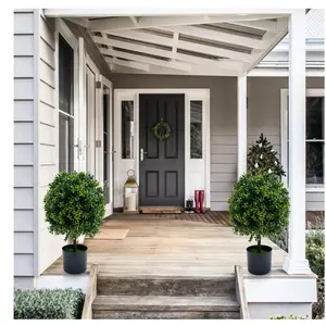 20 Inch Artificial Topiary Ball Tree Set of 2, Faux Boxwood Trees with Fruits and Plant Pot, Indoor Outdoor Fake Greenery Plants Perfect for Home Office, Porch, Patio Decor