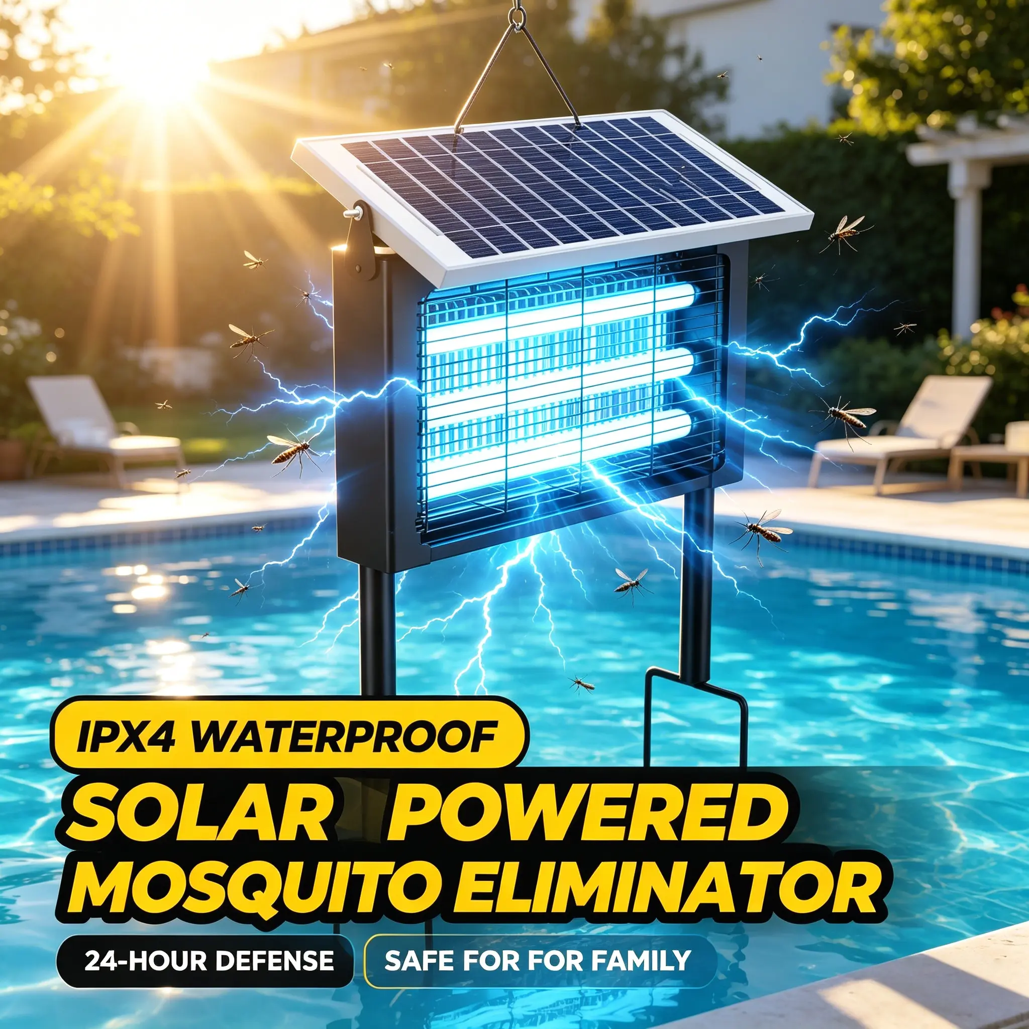 Multifunctional Fly Trap & Insect Catcher Lamp, IPX4 Waterproof, Solar USB Dual Charging, High Brightness Luring, Hanging Standing Dual Mode for Indoor Outdoor Garden Farm Commercial Use